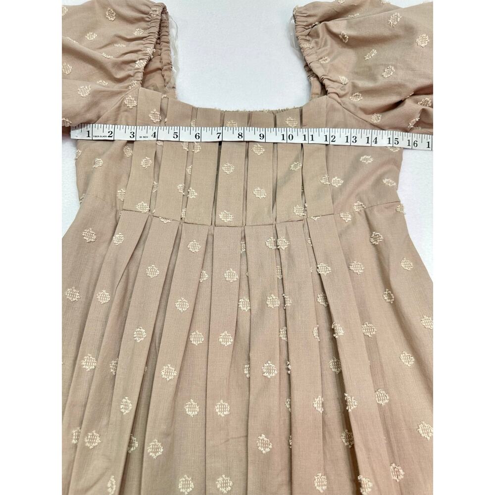 NWT And Now This Beige Cotton Dobby Dot Puff Sleeve Cottagecore Dress Size XS - Picture 9 of 12